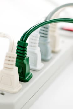 Wires plugged into power bar