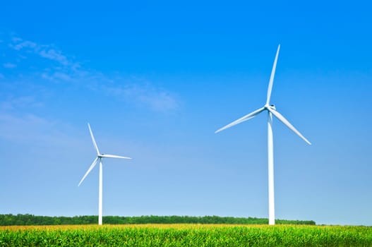Wind turbines in field