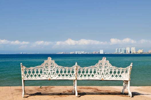 Bench on Malecon in Puerto Vallarta, Mexico