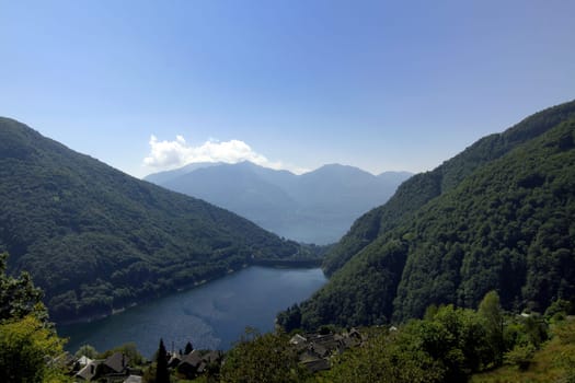 View from Mergoscia (Verzasca Valley) to Lake Vogorno (Locarno district in the canton of Ticino,Switzerland)
