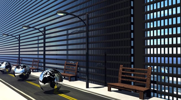 Earth passing in front of business buildings