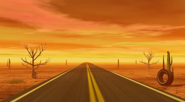 Desert by foggy sunset
