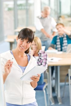 High school - three students with mature professor