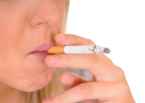 Young woman smoking a cigarette