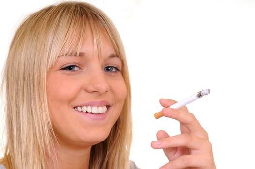 Young woman smoking a cigarette