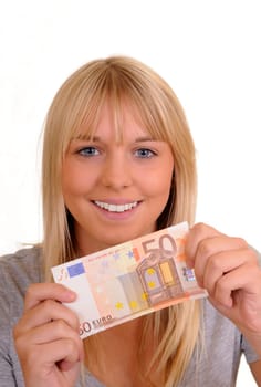 Young woman with fifty euros