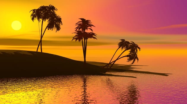 Paradise island by sunset