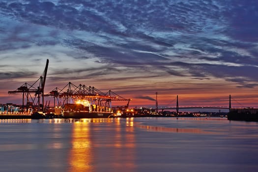 Container terminal Altenwerder in the evening