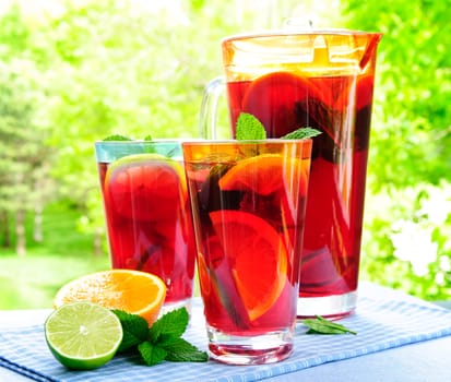 Fruit punch in pitcher and glasses