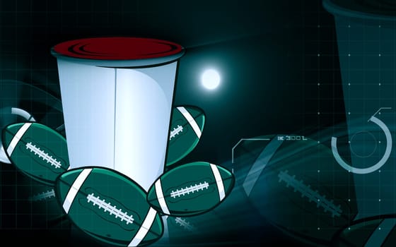 Illustration of rugby balls and bucket