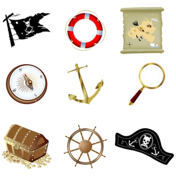 Nautical icons, isolated objects over wh