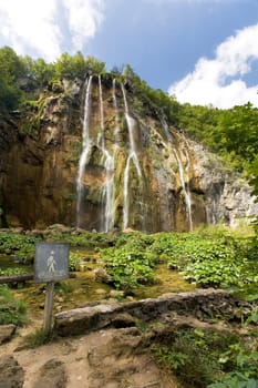at the waterfall