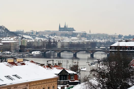 skyline of Prague in winter