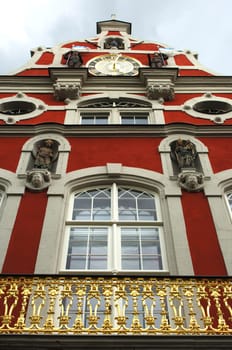 Ornamental pediment of the Renaissance town hall Arnstadt,Thuringia,Germany