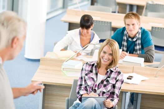 High school - three students with professor