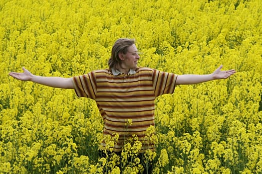 Young man in meadow