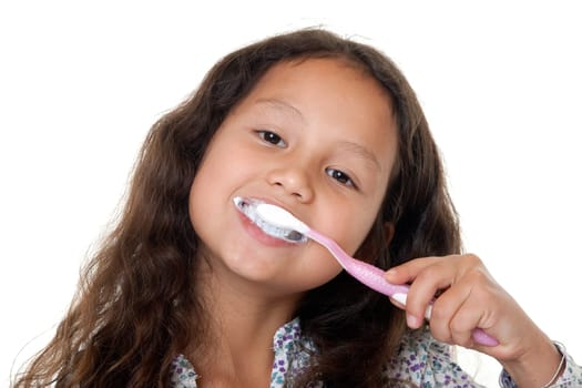 Girl brushing teeth