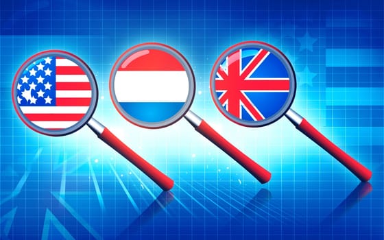 magnifying glasses with nation flags