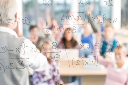 Math lesson at high school - students with professor