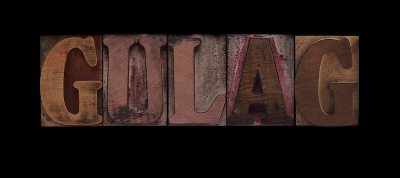 gulag in old letterpress wood type
