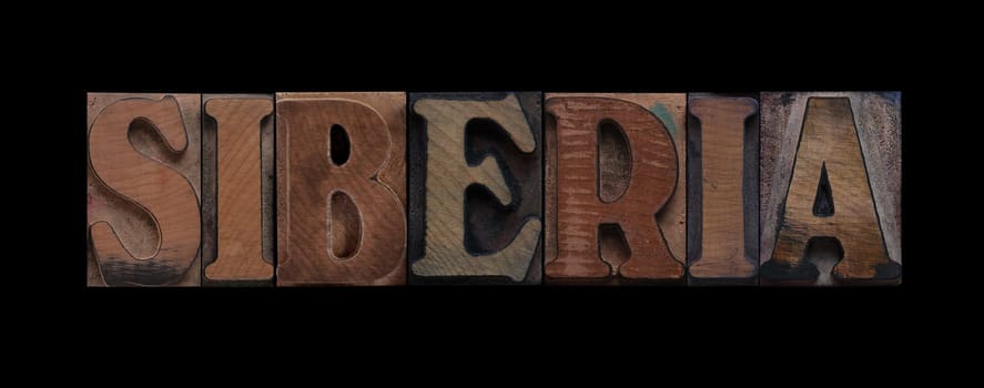 Siberia in old letterpress wood type