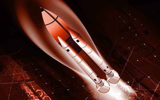 Illustration of a rocket going to space