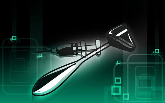 rubber hammer and syringe