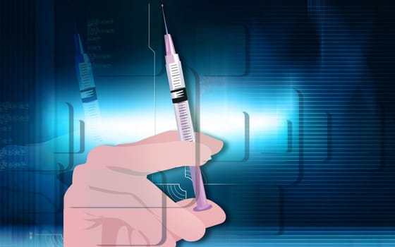Illustration of a syringe in a hand