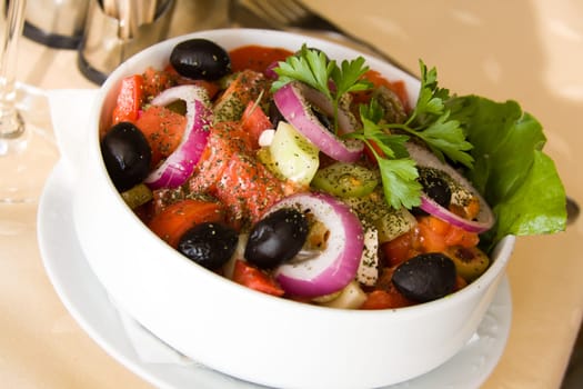 Greek salad with black olives