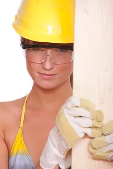 woman worker with wood