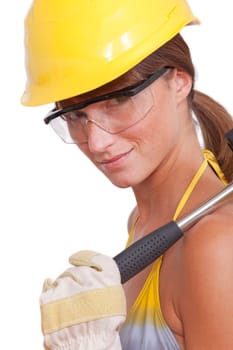 female worker with hammer