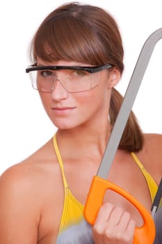 woman worker with saw