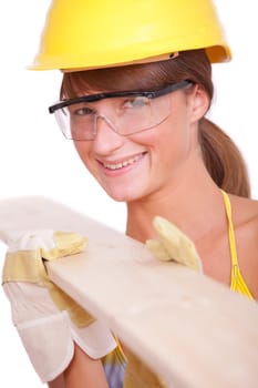 female worker with wood