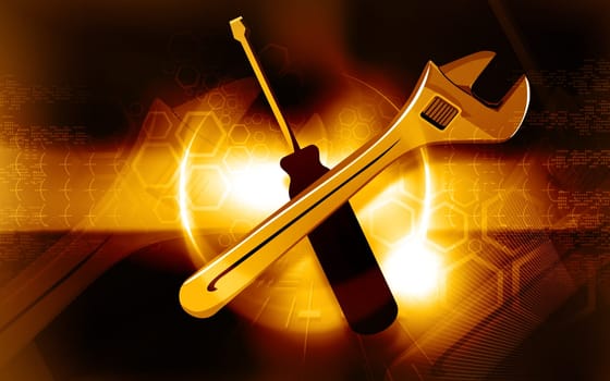 pipe wrench and screwdriver