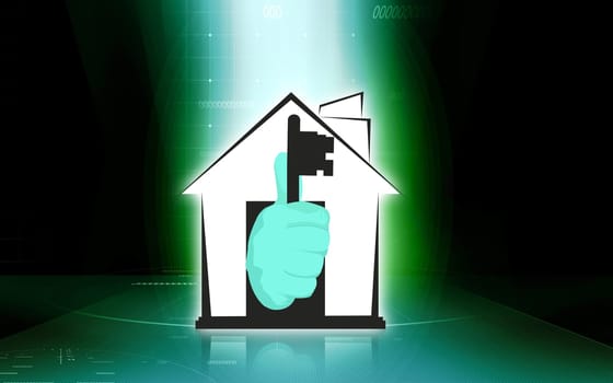 house with hand holding key