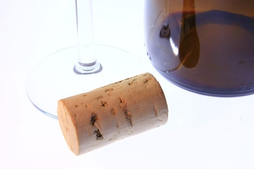 Wine cork,glass and bottle