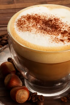 Cappuccino with chocolate and hazelnuts