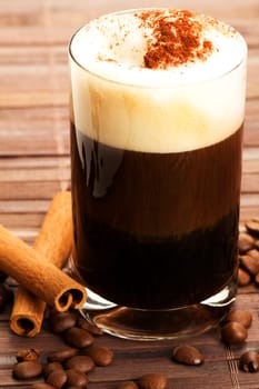 Espresso with milk foam and cinnamon