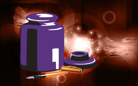 fountain pen and inkpot
