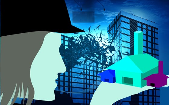 lady engineer holding three houses