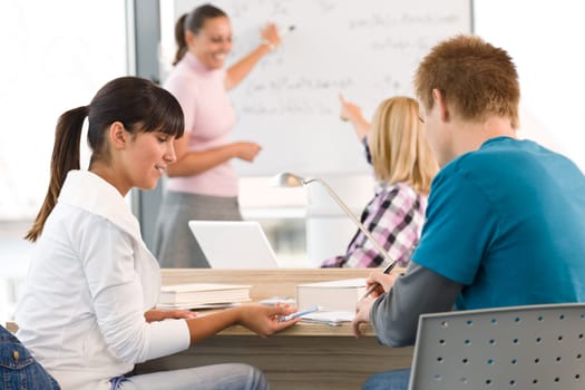 High school students with professor
