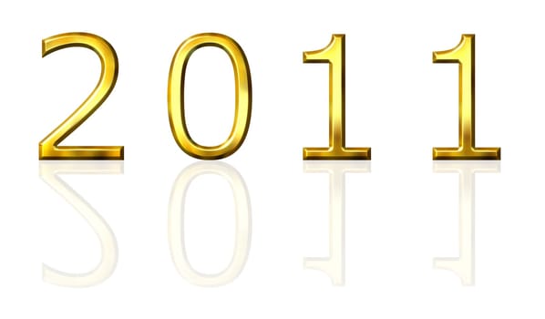 Year 2011 3d golden with reflection