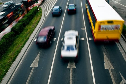 Cars in motion blur on a street of Wroclaw