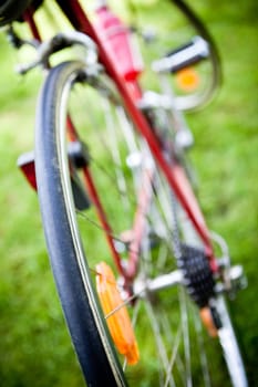 Racing bike on grass close-up