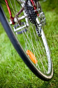 Racing bike on grass close-up