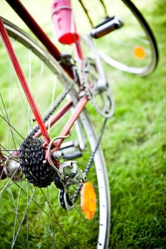 Racing bike on grass close-up