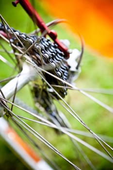 Racing bike on grass close-up