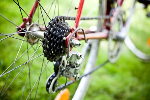 Racing bike on grass close-up