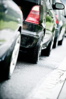 Traffic jam in highway during rain