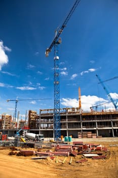 Construction site of football stadium in